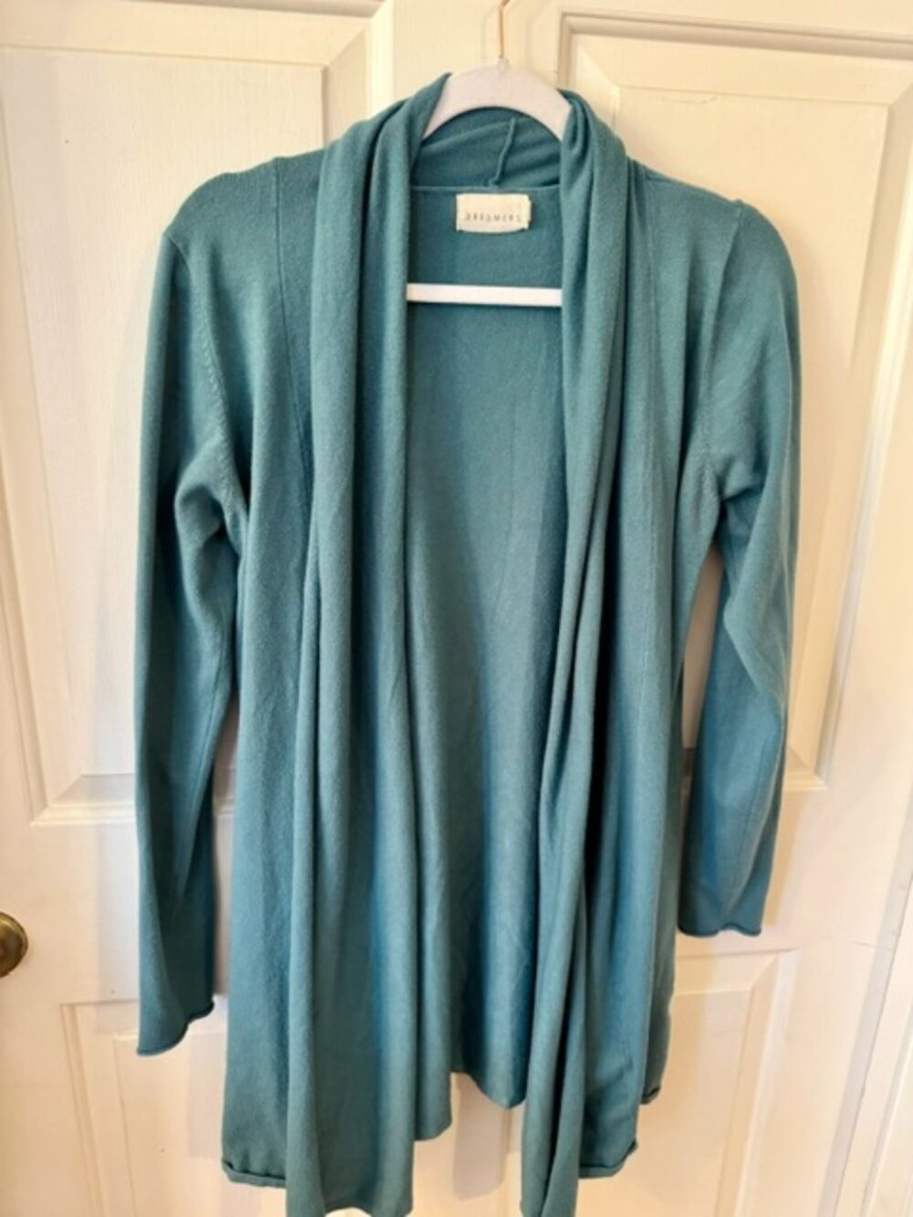 Dreamers Teal Blue Open Front Draped Cardigan Sweater M/L